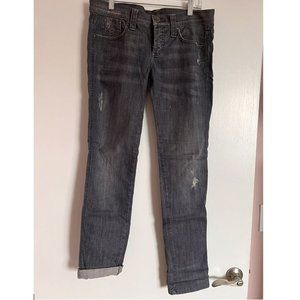 Frankie B. grey distressed jeans. Straight leg. Low rise. Size 28.
